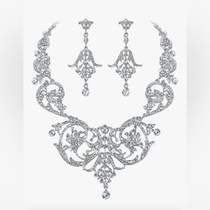 Ornate Silver Necklace and Earring Set